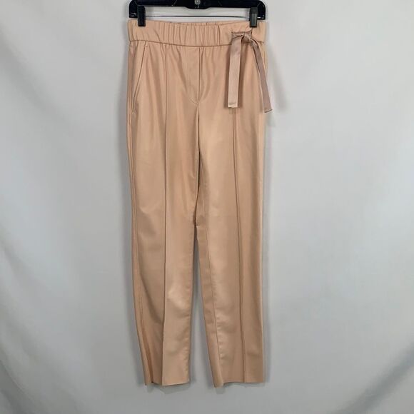 Marc Cain blush faux leather with belt slacks
